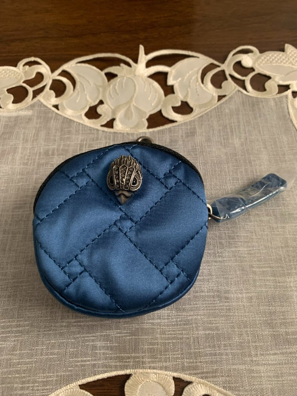 Kurt Geiger Blue Satin Round Pouch